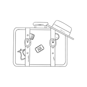 Cartoon travel suitcase black and white clipart vector free download