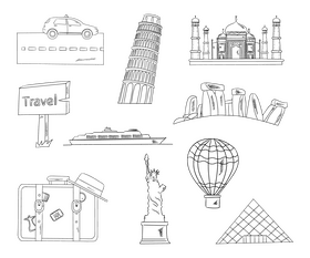 Travel trip illustration black and white vector