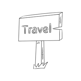Travel wooden sign black and white clipart