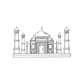 Taj Mahal India illustration black and white clipart