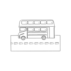 Red two tier bus black and white clipart