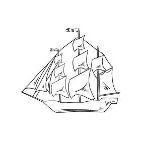 Sailboat, yacht cartoon black and white clipart