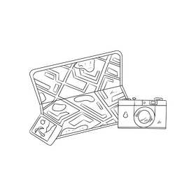 Travel, map, camera black and white clipart