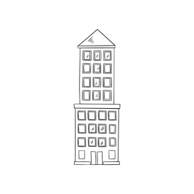 Building cartoon black and white clipart