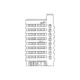 Modern multi storey apartment building black and white clipart