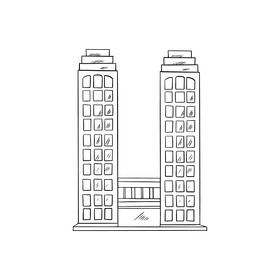 Skyscraper buildings cartoon black and white clipart