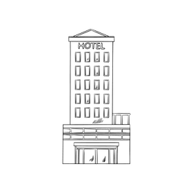 Hotel building black and white clipart