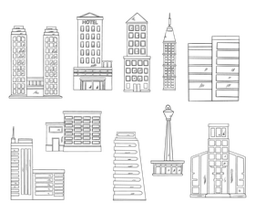 City tower buildings black and white vector