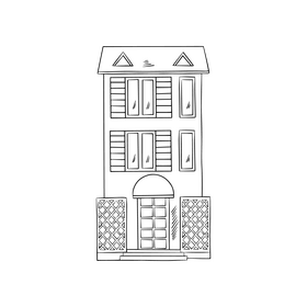 Triplex house cartoon black and white clipart