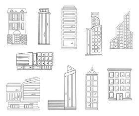 Modern city buildings black and white vector