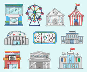 Sport buildings set, culture buildings set vector