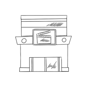 Cinema building cartoon black and white clipart
