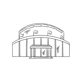 Stadium building illustration black and white clipart