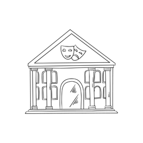 Theater building illustration black and white clipart