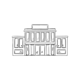 Library building cartoon black and white clipart