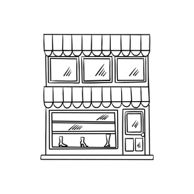 Shoe shop illustration black and white clipart