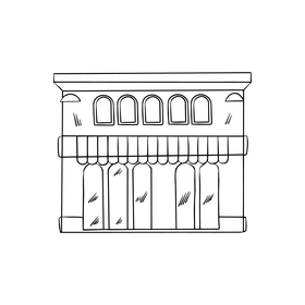 Shop building illustration black and white clipart
