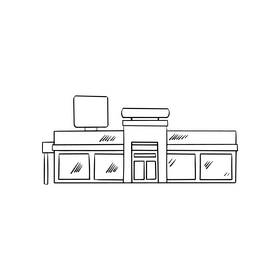 Shop building cartoon black and white clipart