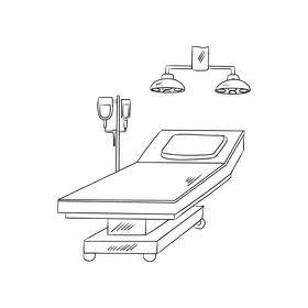Hospital operating table drawing black and white clipart