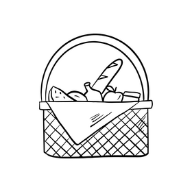 Full basket cartoon black and white clipart