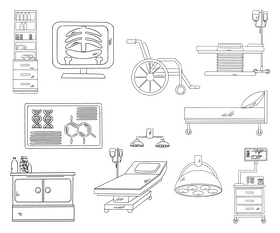 Hotel items black and white vector