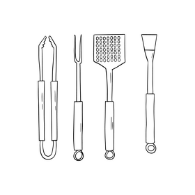 Barbecue tools illustration black and white clipart