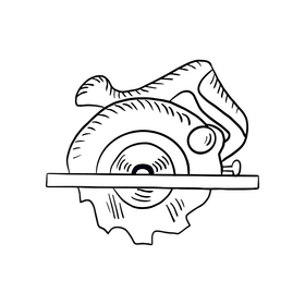 Circular saw cartoon black and white clipart