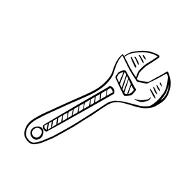 Adjustable wrench black and white clipart
