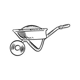 Construction wheelbarrow black and white clipart