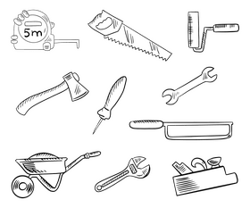 Construction instruments tools black and white vector