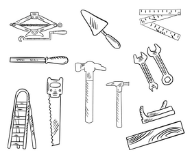 Construction instruments tools black and white vector