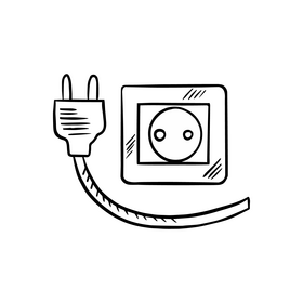 Plug and socket illustration black and white clipart
