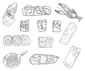 Sushi rolls illustration black and white vector