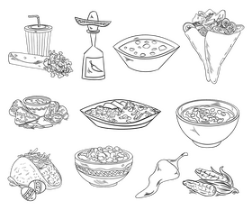 Mexican foods black and white vector