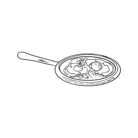 Omelette on pan drawing black and white clipart