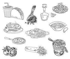 Mexican foods black and white vector free download