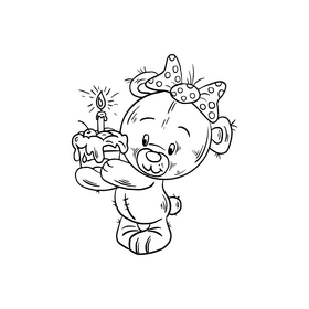 Teddy bear with cupcake black and white clipart