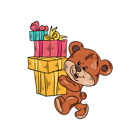 Teddy bear with gift box clipart