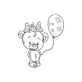 Teddy bear girl black and white clipart