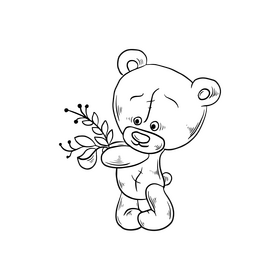 Sad teddy bear black and white clipart