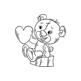 Teddy bear with heart black and white clipart