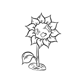 Sunflower cartoon black and white clipart