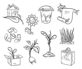 Ecology cartoon set black and white vector
