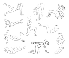 Girl doing exercises black and white vector