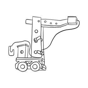 Wooden crane toy black and white clipart