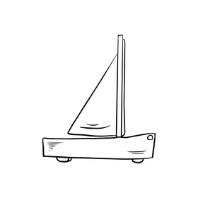 Kids boat, sailboat wooden toy black and white clipart