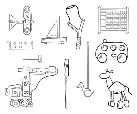 Wooden toys black and white vector