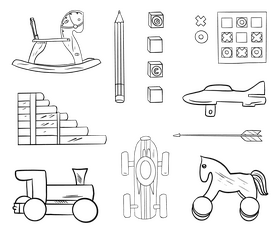 Free wooden toys black and white vector