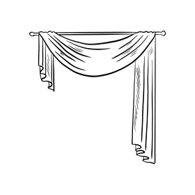 Curtains drawing black and white clipart
