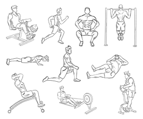 Gym exercise black and white vector